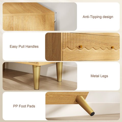 HOMCOM dresser with three spacious drawers in oak grain finish and gold-toned metal legs for living room use