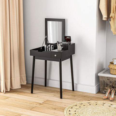 Black HOMCOM dressing table with flip-up mirror and two slide-out drawers perfect as a writing desk
