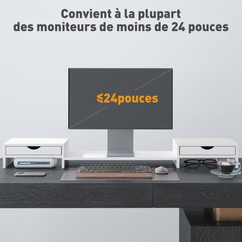 HOMCOM Dual Monitor Stand Riser with 2 Drawers, Adjustable Length and Angle, 116cm Monitor Riser for Laptop, Computer, PC, Small Printer, White