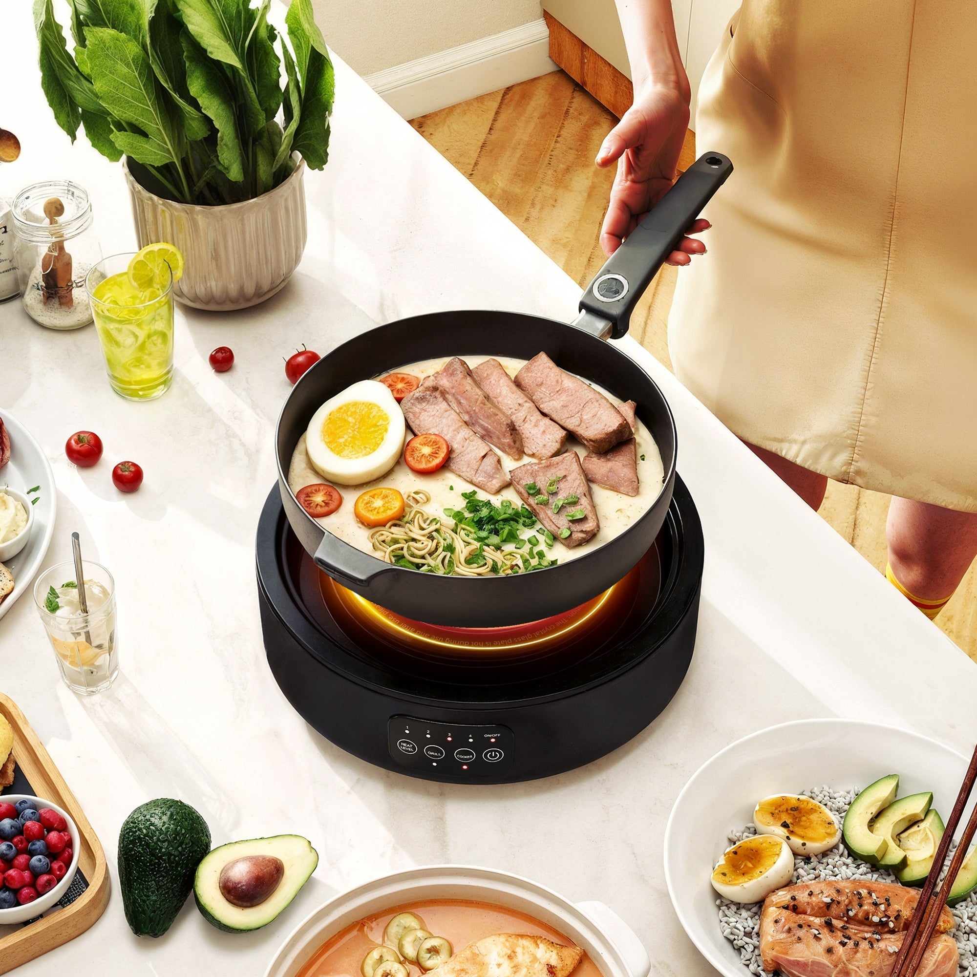 Black homcom electric ceramic hob with smooth glass surface grill plate and grease collector pan on base heater