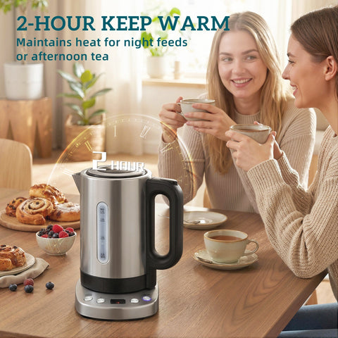 Stainless steel homcom electric kettle with black handle lcd base and warm function for fast boiling water