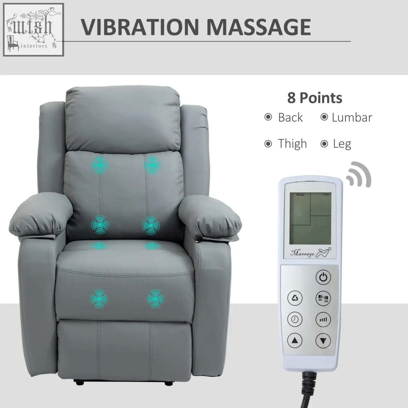 Grey homcom electric power lift recliner chair in leather with eight massage points and three intensity levels