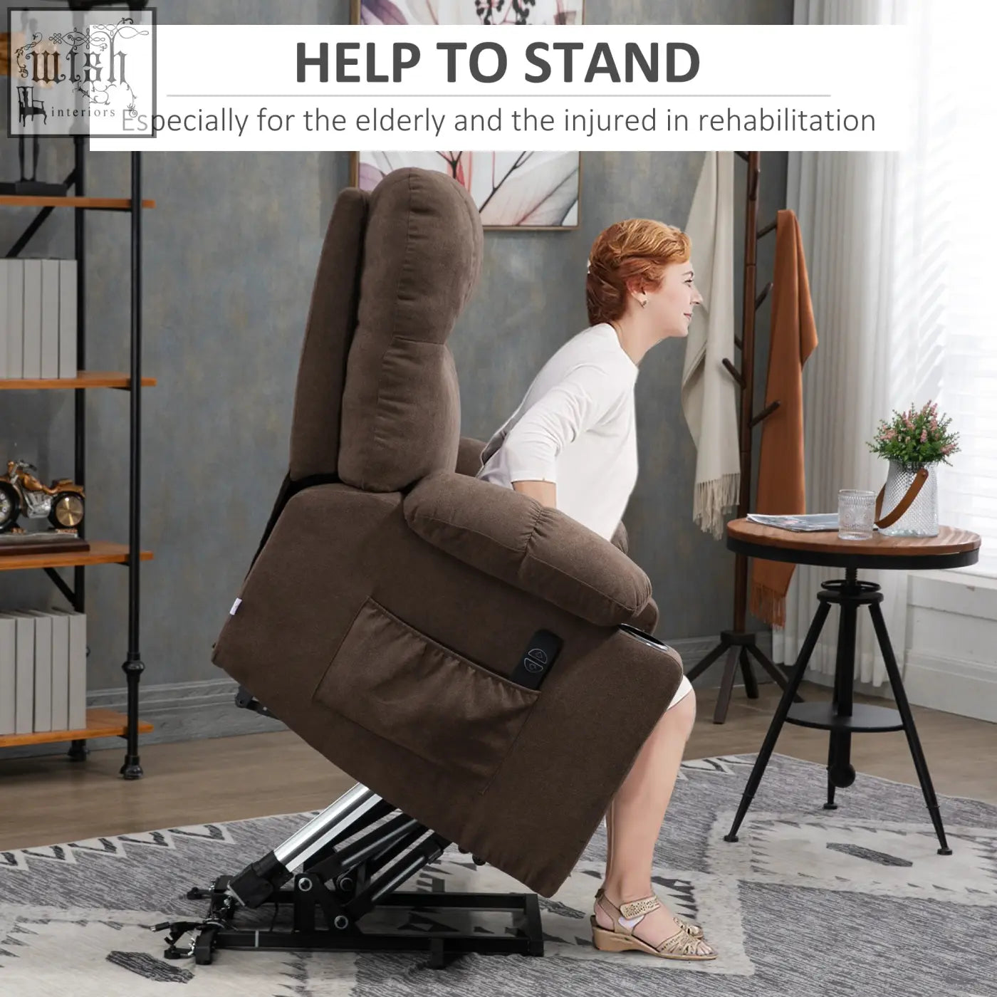 Brown upholstered homcom electric recliner chair with padded backrest and armrests lift chair for elderly care