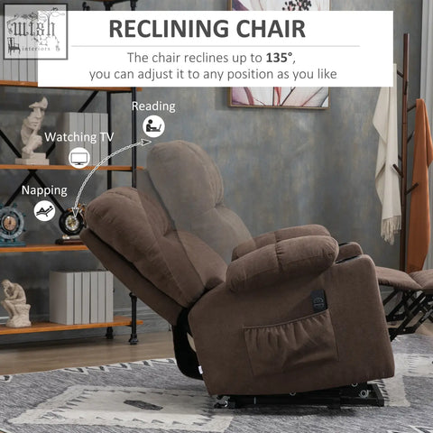 Homcom electric brown recliner chair with plush fabric upholstery and side control panel perfect lift chair for elderly