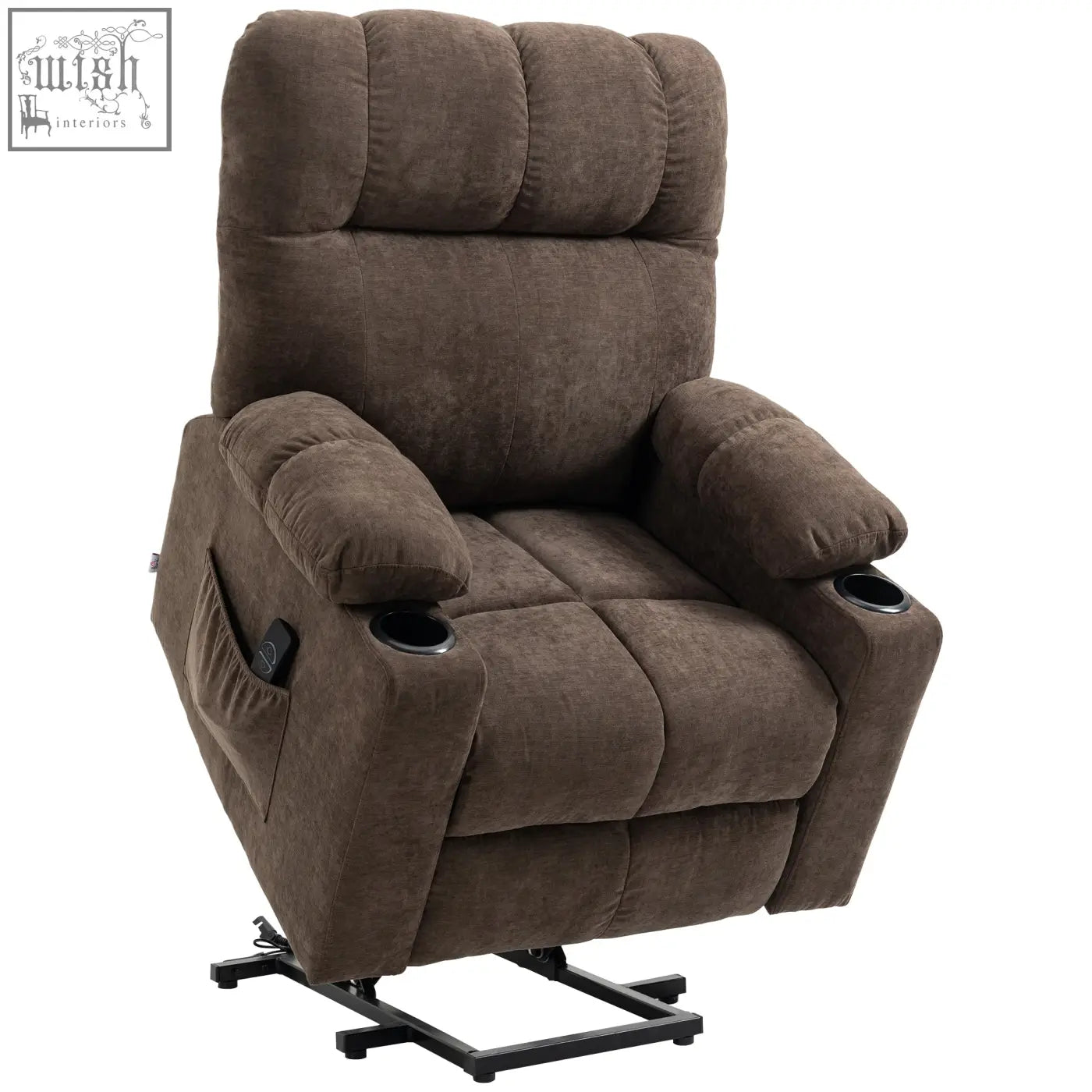 Brown plush homcom electric recliner chair with built-in cup holders and side control panel lift chair for elderly