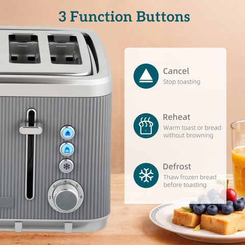 Gray ribbed 4 slice toaster with 7 browning levels and rotary dial in HOMCOM toaster set with strix thermostat