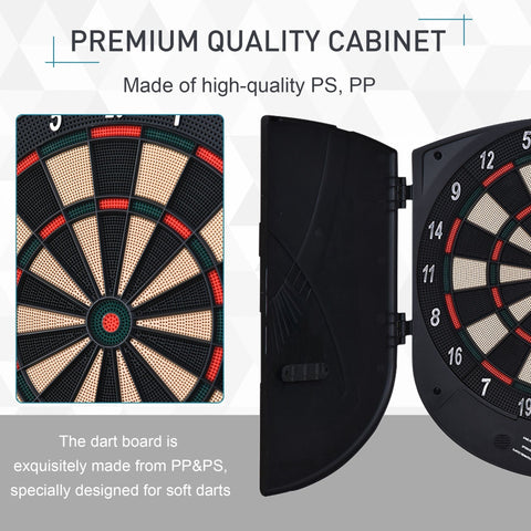 Black darts electronic dartboard set with lcd display and premium ps pp cabinet for 26 games and 6 darts storage