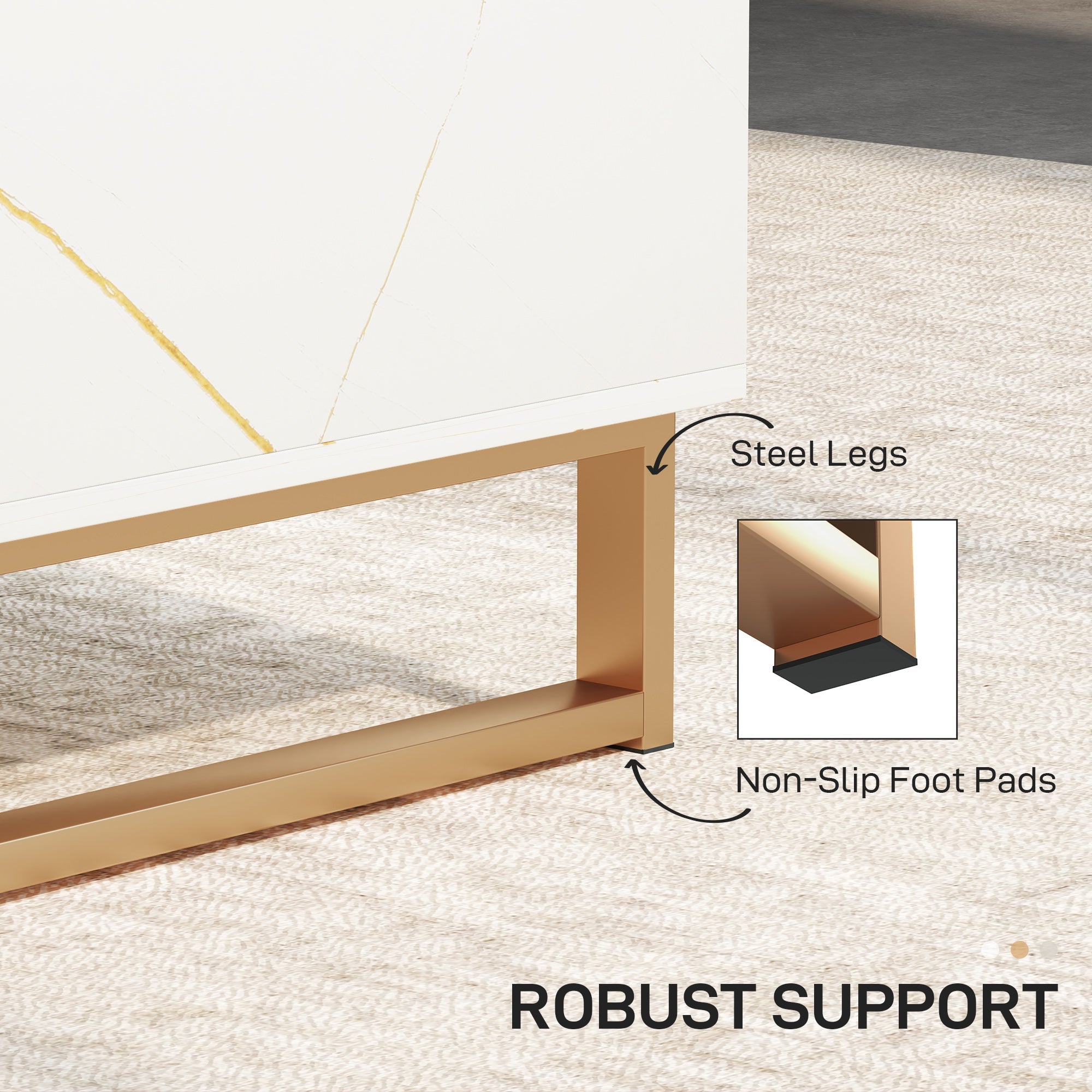 Homcom elegant marble effect coffee table with gold tone steel legs and non-slip foot pads 100w x 50d