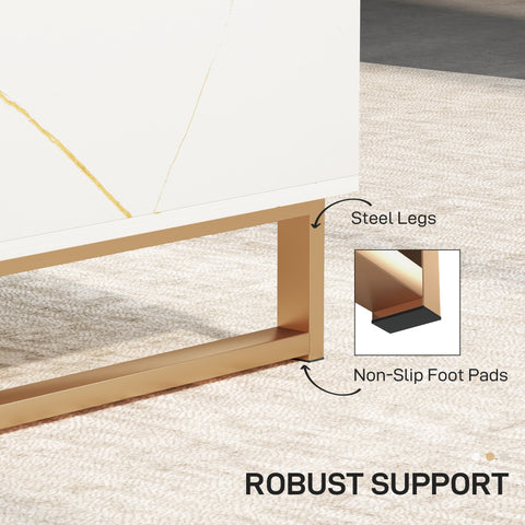 Homcom elegant marble effect coffee table with gold tone steel legs and non-slip foot pads 100w x 50d
