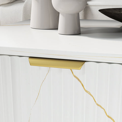 Gold tone accents on homcom elegant marble effect storage coffee table drawer pull 100w x 50d white finish