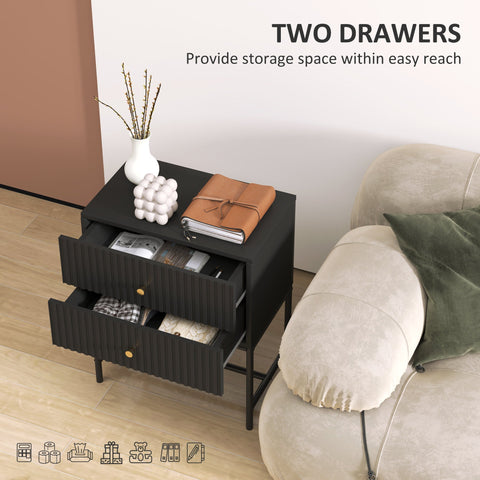HOMCOM Elegant Two-Drawer Bedside Table - Black