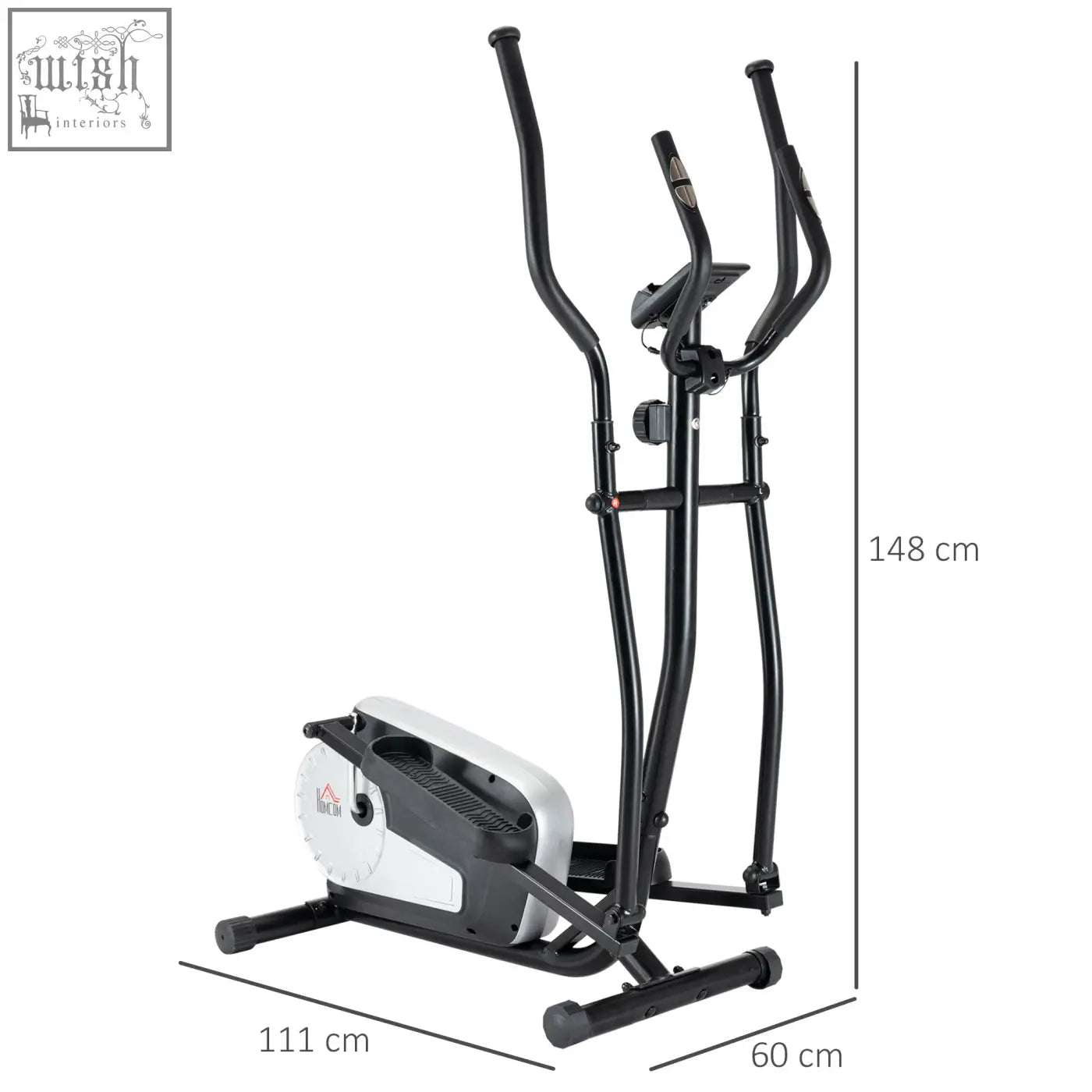 Black and white homcom elliptical cross trainer with lcd monitor heart rate sensor and eight level magnetic resistance