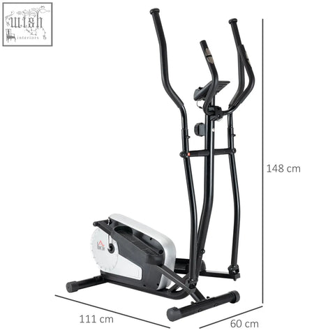 Black and white homcom elliptical cross trainer with lcd monitor heart rate sensor and eight level magnetic resistance