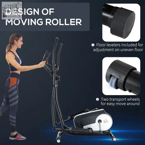Black and silver homcom elliptical cross trainer with lcd monitor heart rate sensor and adjustable floor levelers for home use
