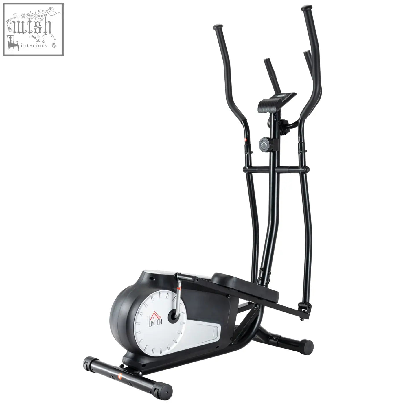 Black and white homcom elliptical cross trainer with lcd monitor heart rate sensor and eight level magnetic resistance