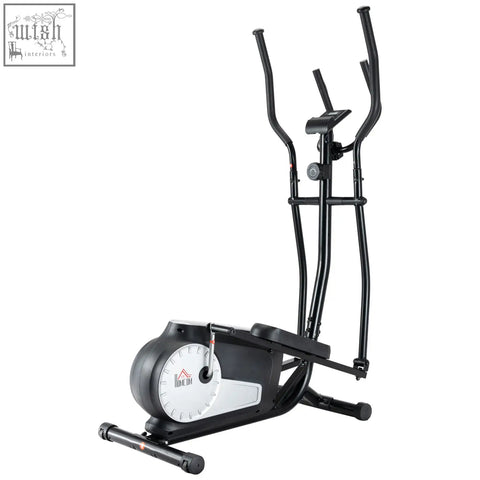 Black and white homcom elliptical cross trainer with lcd monitor heart rate sensor and eight level magnetic resistance