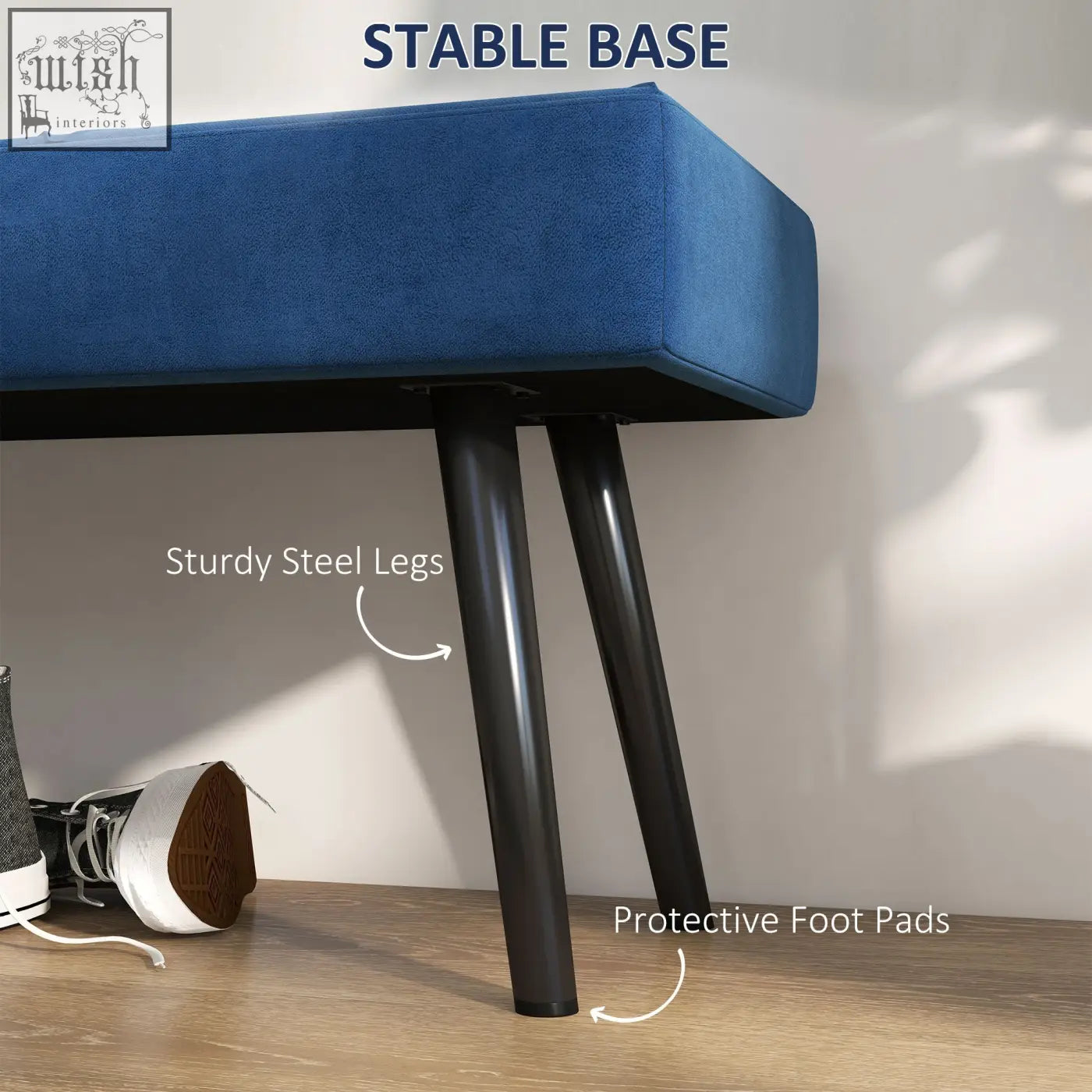Blue upholstered hallway bench by HOMCOM with x-shape design and powder coated steel legs for bedroom use