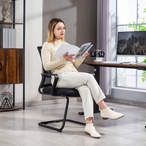 Black HOMCOM office chair with breathable mesh fabric, ergonomic backrest, and sleek sled base for meetings and home use