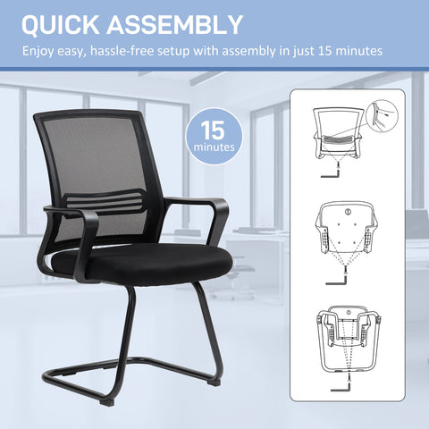 Black HOMCOM ergonomic desk chair with breathable mesh fabric and sled base for office meeting and home use