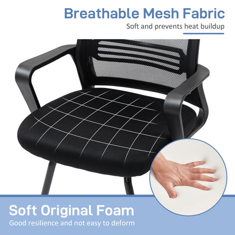 Black homcom ergonomic desk chair with breathable mesh fabric, padded foam seat, sled base, and grid pattern cushion