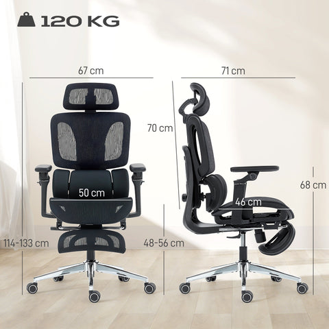 Black HOMCOM ergonomic office chair with mesh back and seat, chrome base, lumbar support, and adjustable seat depth