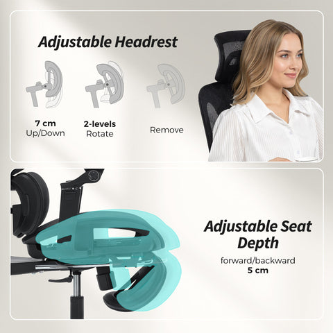 Black mesh office chair by HOMCOM with lumbar support adjustable headrest and seat depth for ergonomic comfort