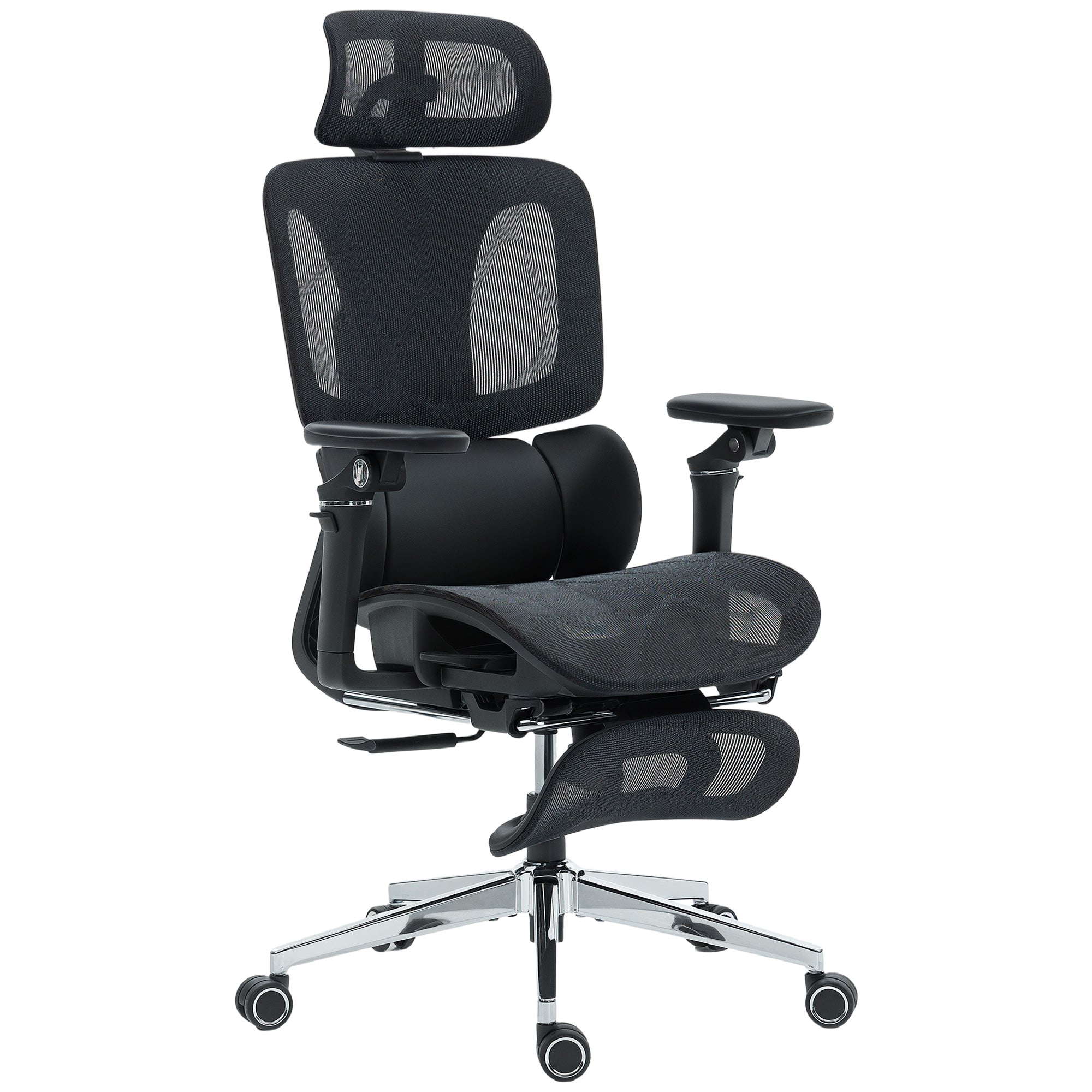 Black mesh ergonomic office chair by homcom with lumbar support adjustable headrest armrests and seat depth on chrome base