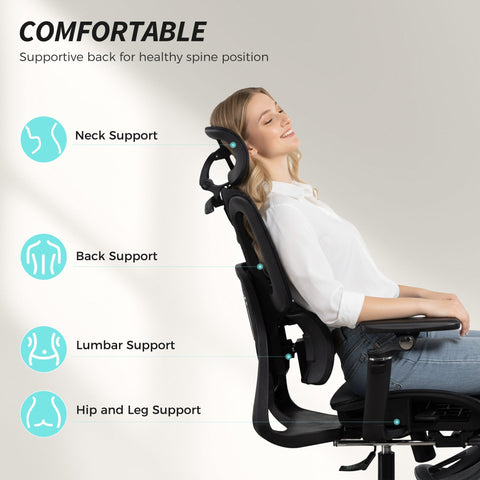Black homcom ergonomic office chair with mesh back featuring adjustable lumbar support and seat depth for comfort