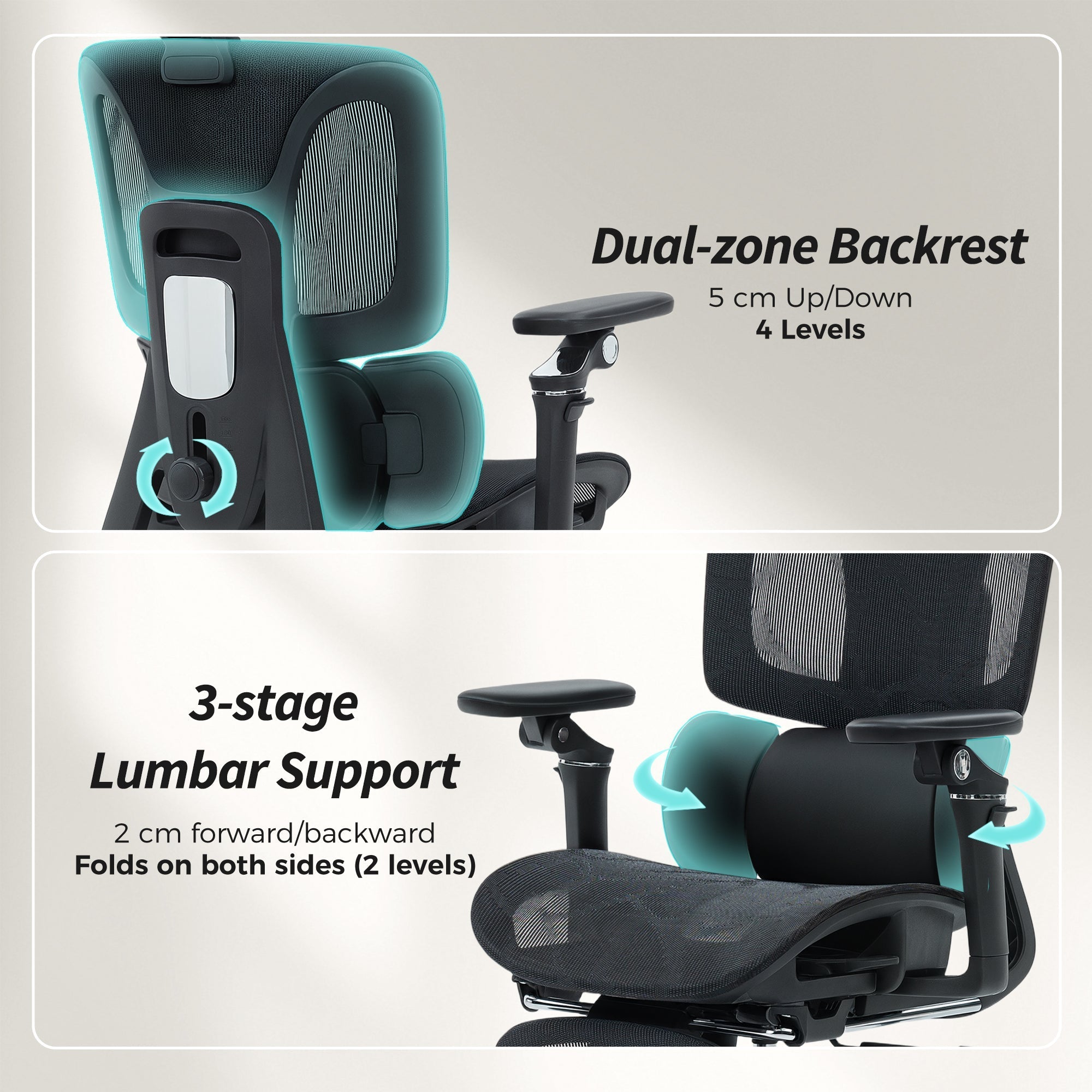 Black mesh office chair by homcom with dual-zone backrest and 3-stage lumbar support for adjustable seat depth