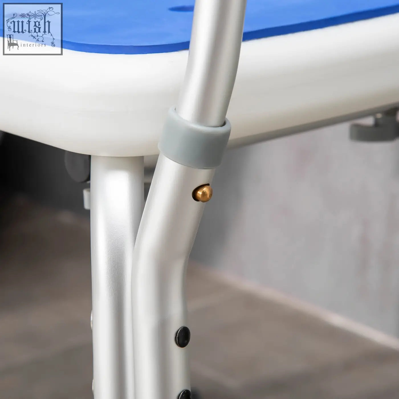Silver aluminum-framed homcom eva shower chair with blue white padded seat and suction foot pads for safe sitting