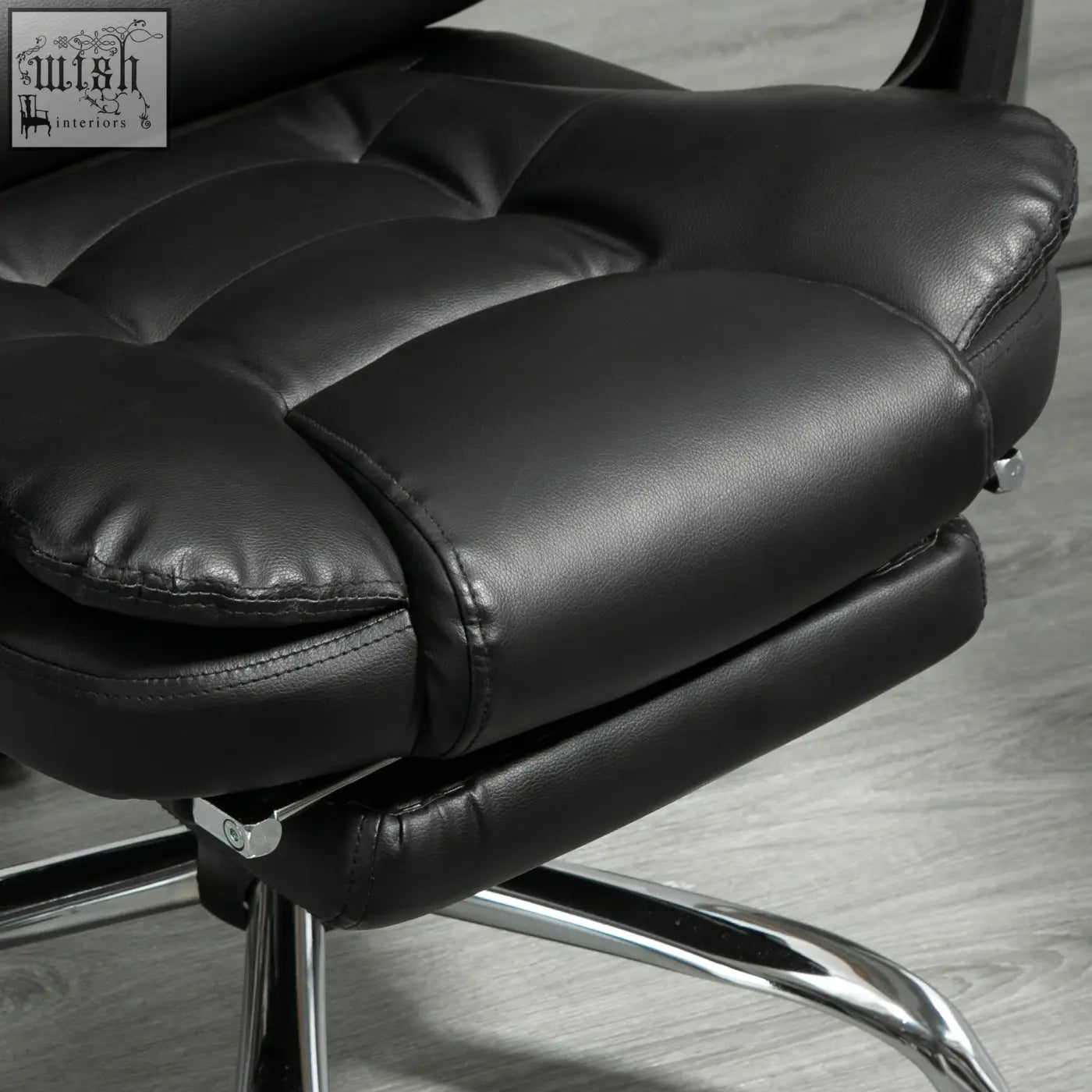 Black HOMCOM executive office chair with faux leather upholstery swivel wheels and chrome base for home office use
