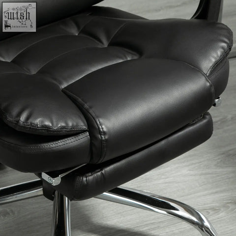 Black HOMCOM executive office chair with faux leather upholstery swivel wheels and chrome base for home office use