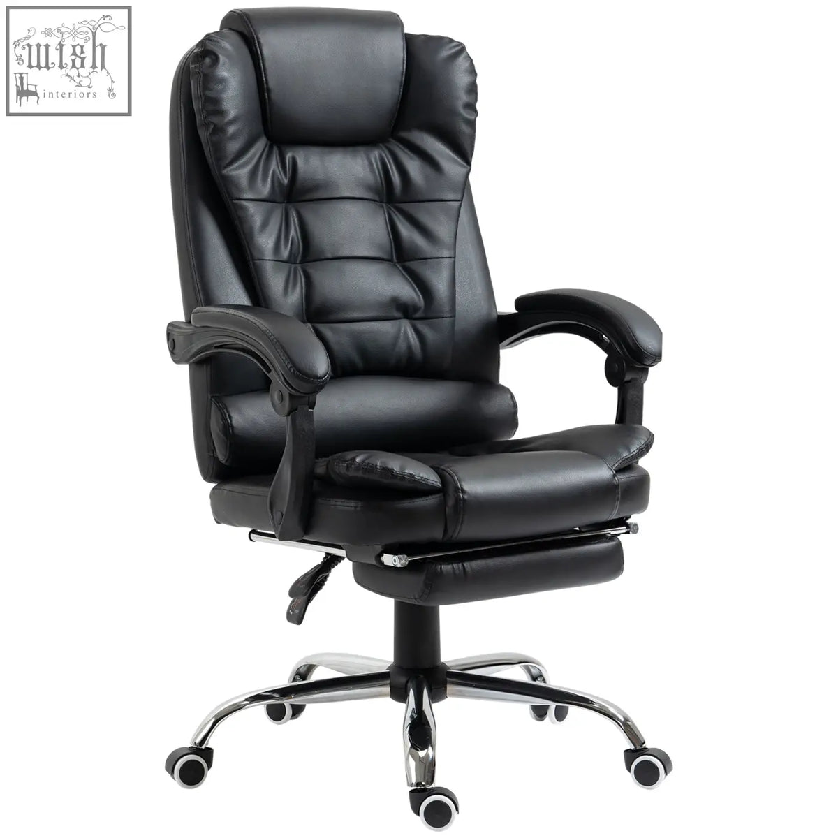Black homcom executive office chair with faux leather upholstery padded lumbar support and chrome base
