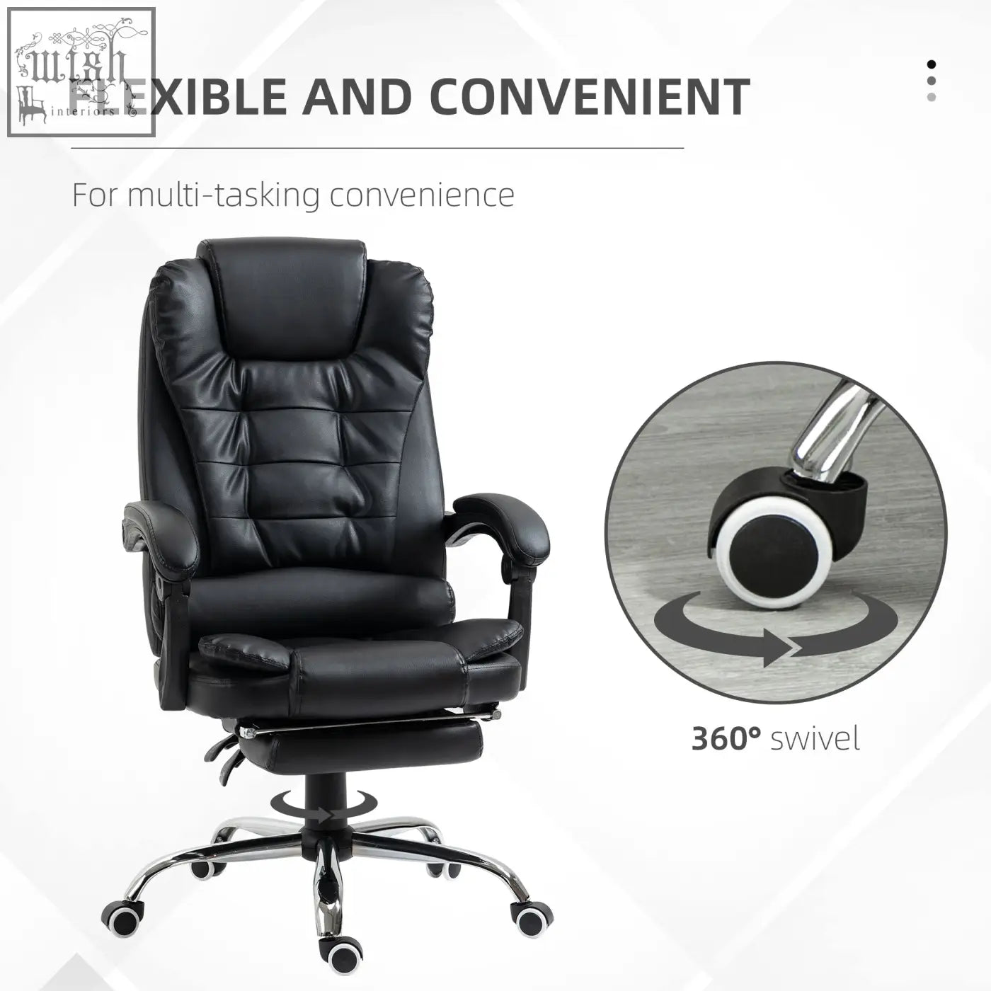 Black HOMCOM executive office chair with high back, armrests, recliner, retractable footrest, and faux leather upholstery