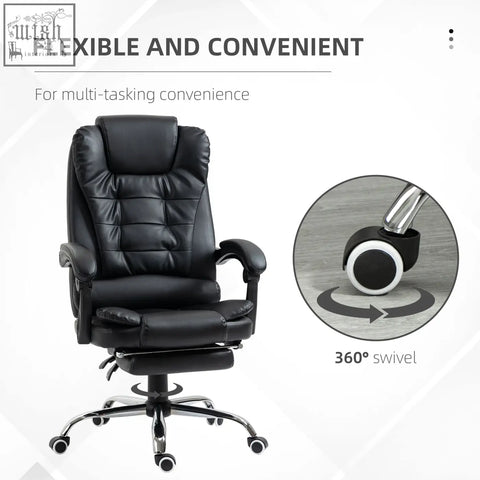 Black HOMCOM executive office chair with high back, armrests, recliner, retractable footrest, and faux leather upholstery