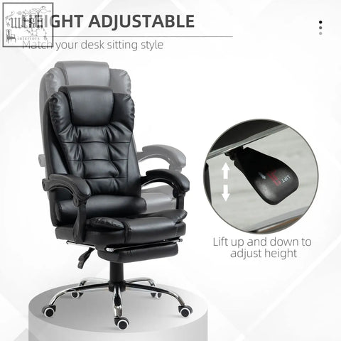 Black HOMCOM executive office chair with faux leather upholstery, height-adjustable, chrome base, and swivel wheels