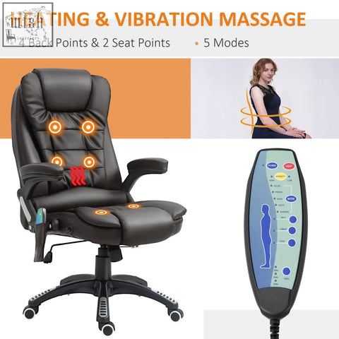 Brown homcom executive office chair in black leather with heating and vibration massage for all-day comfort
