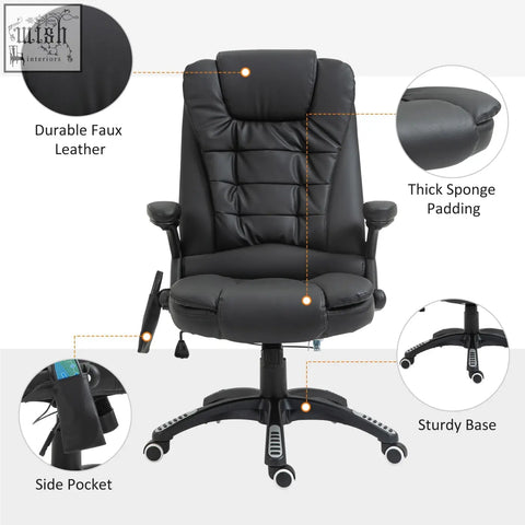 Black HOMCOM executive massage office chair with thick sponge padding, PU leather, sturdy base, and adjustable height