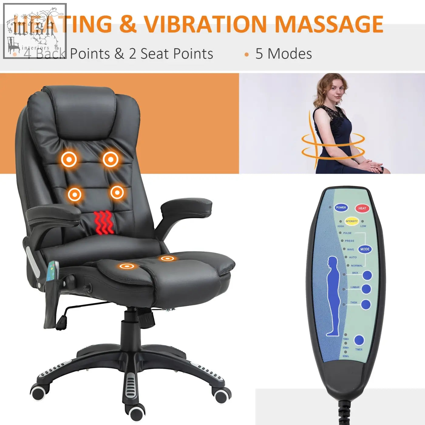 Black leather homcom executive office chair with heating and vibration massage features for massage office use