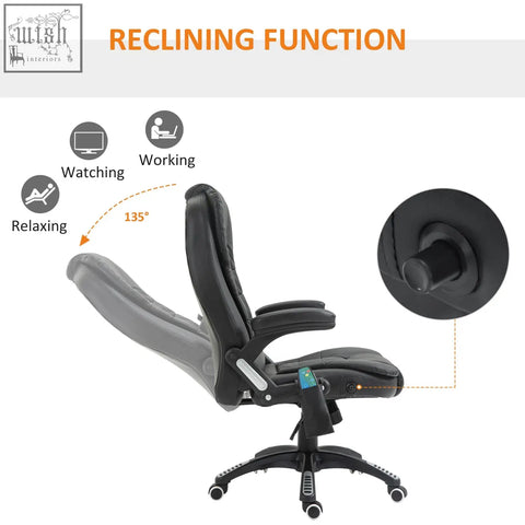 Black leather HOMCOM executive office chair with adjustable lumbar support and 135-degree recline massage office chair