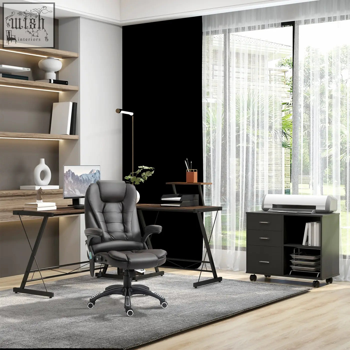 Brown HOMCOM executive office chair in black leather with massage, heat, adjustable lumbar support, and five-wheel base