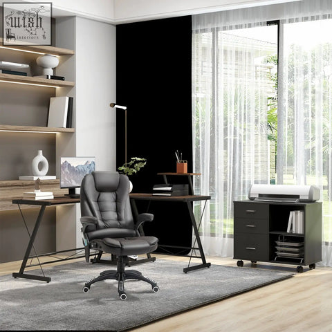 Brown HOMCOM executive office chair in black leather with massage, heat, adjustable lumbar support, and five-wheel base