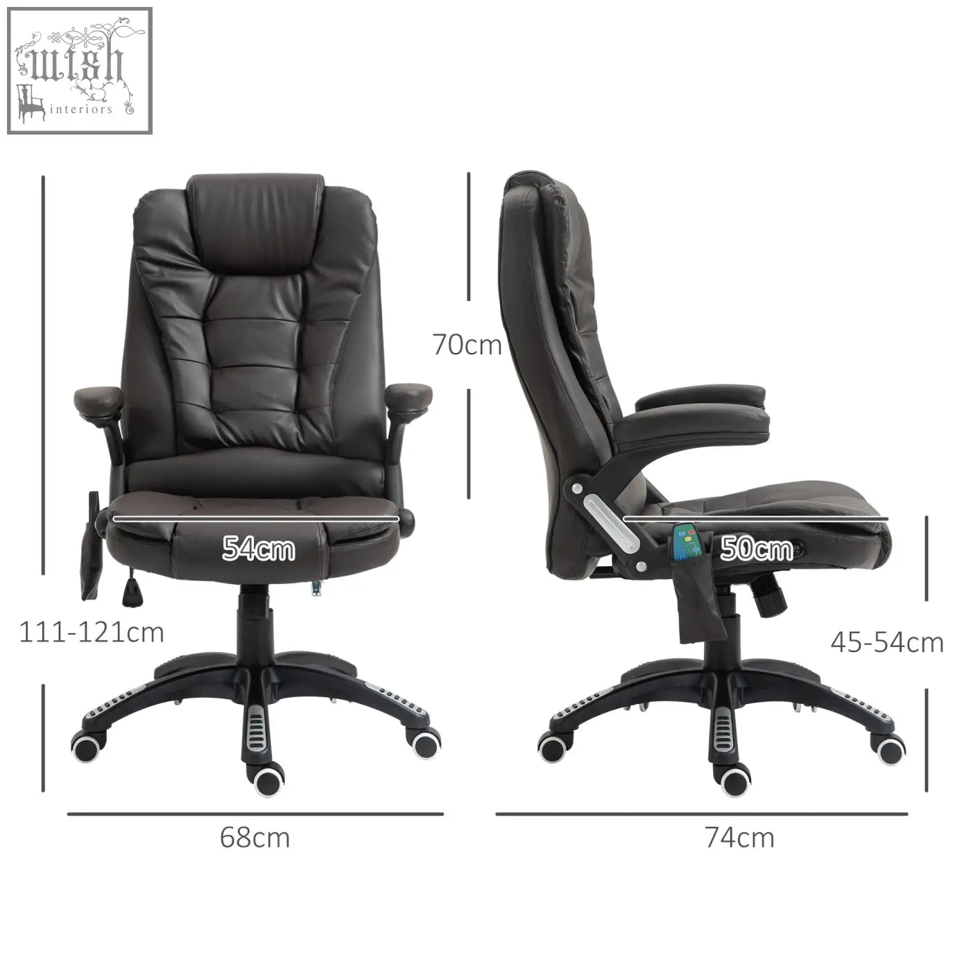 Brown homcom executive office chair with massage heat black leather adjustable lumbar support and wheeled base