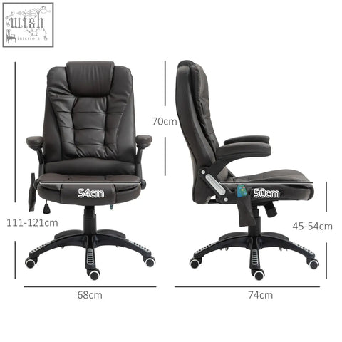 Brown homcom executive office chair with massage heat black leather adjustable lumbar support and wheeled base