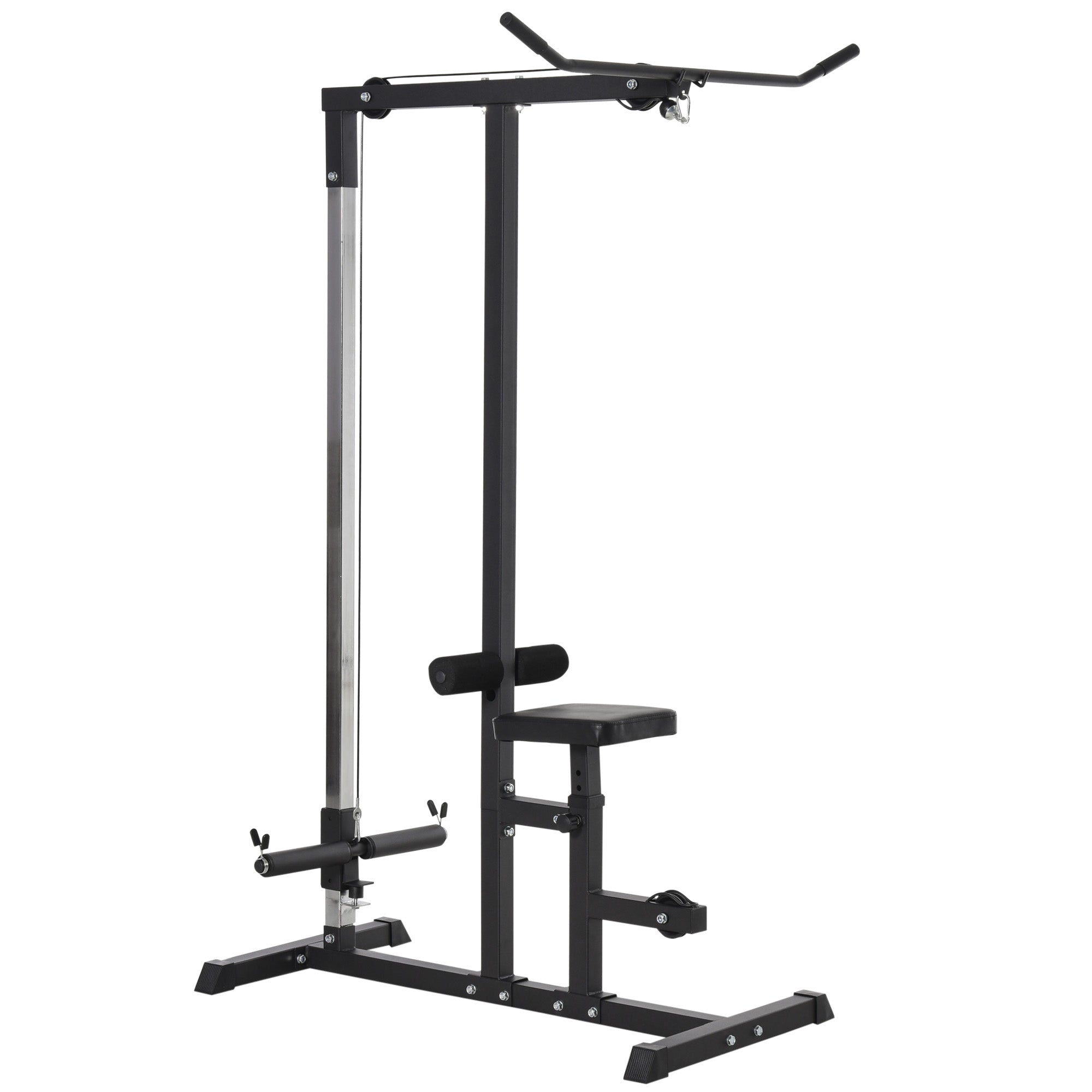 Black and silver homcom exercise pulley machine with adjustable seat steel frame tough core structure for weight plates
