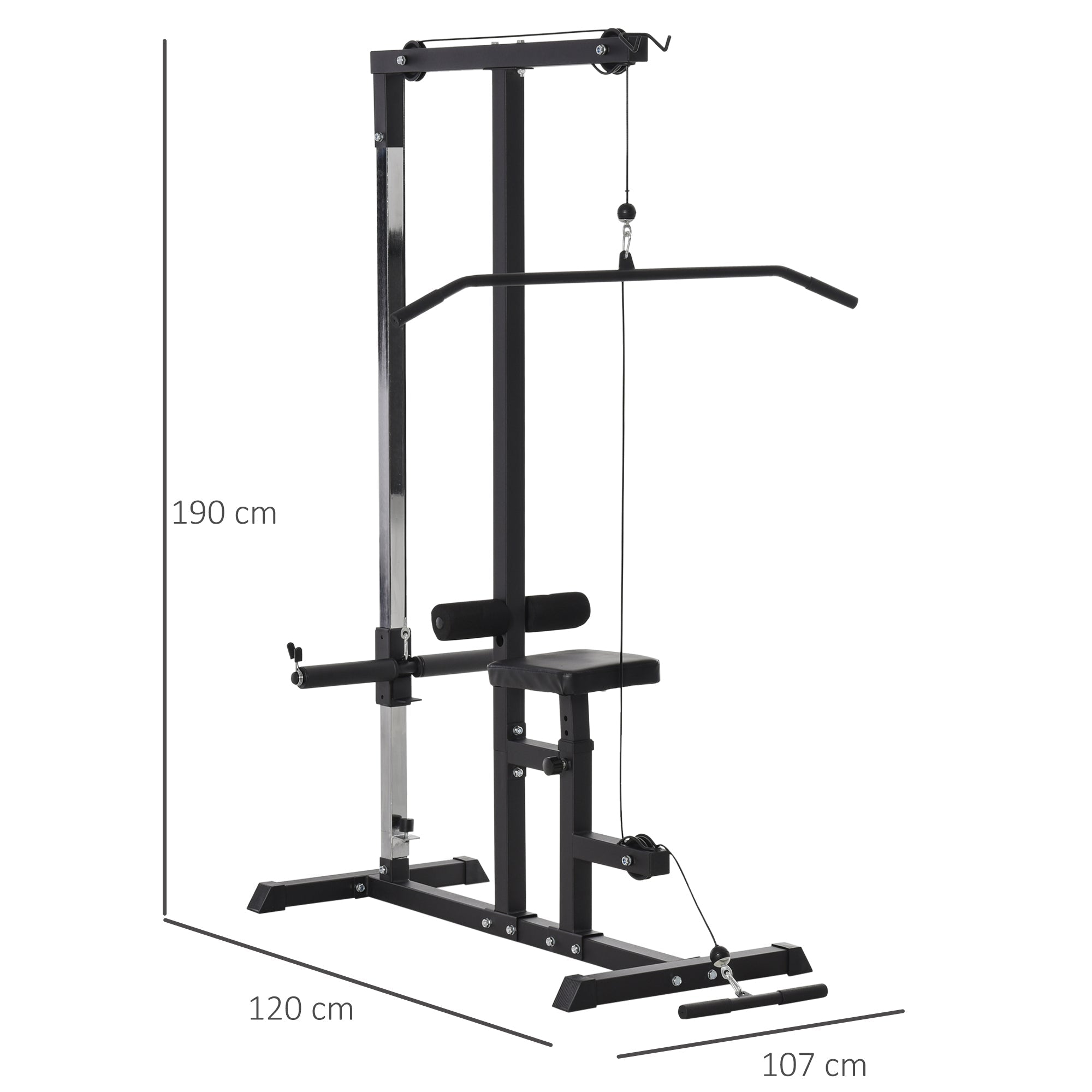 Black metal homcom exercise pulley machine with adjustable seat padded handles and tough core steel frame for weight plates