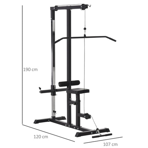 Black metal homcom exercise pulley machine with adjustable seat padded handles and tough core steel frame for weight plates