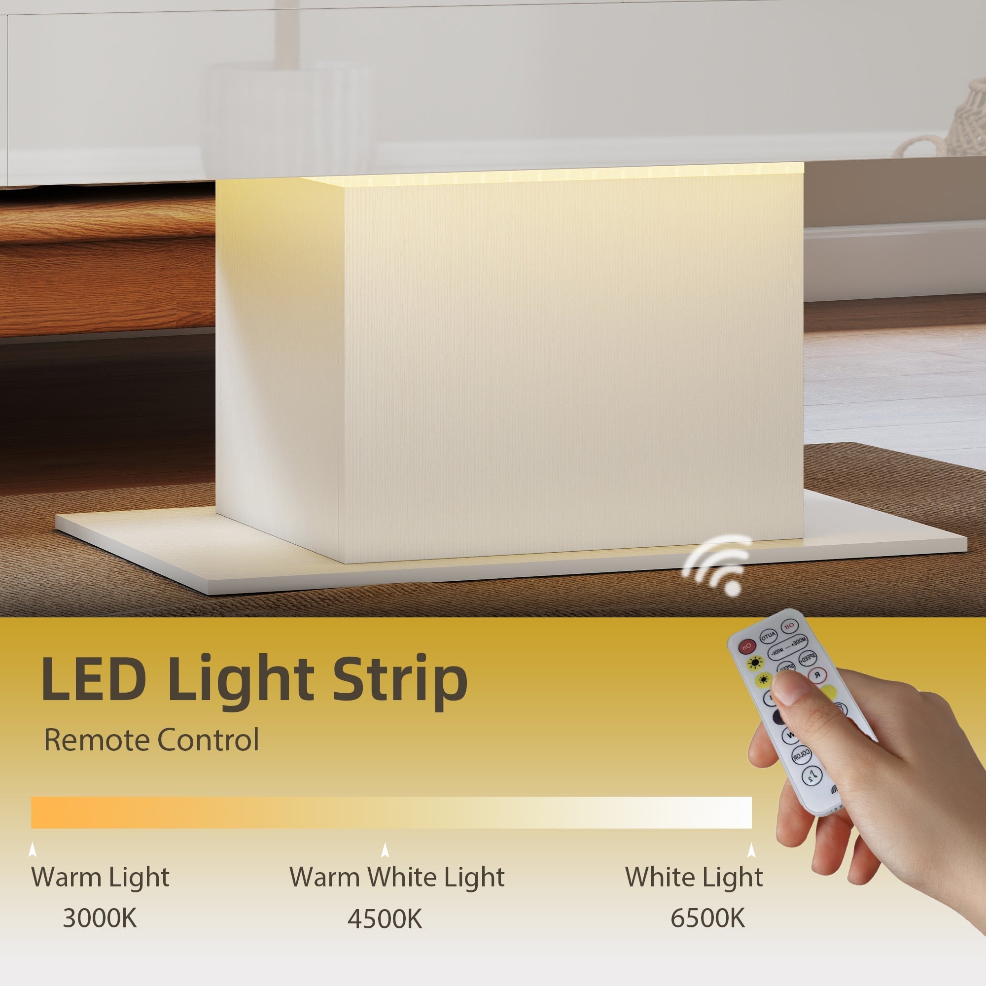 Homcom extendable coffee table in high gloss white with sleek led light strip and storage compartment for living room