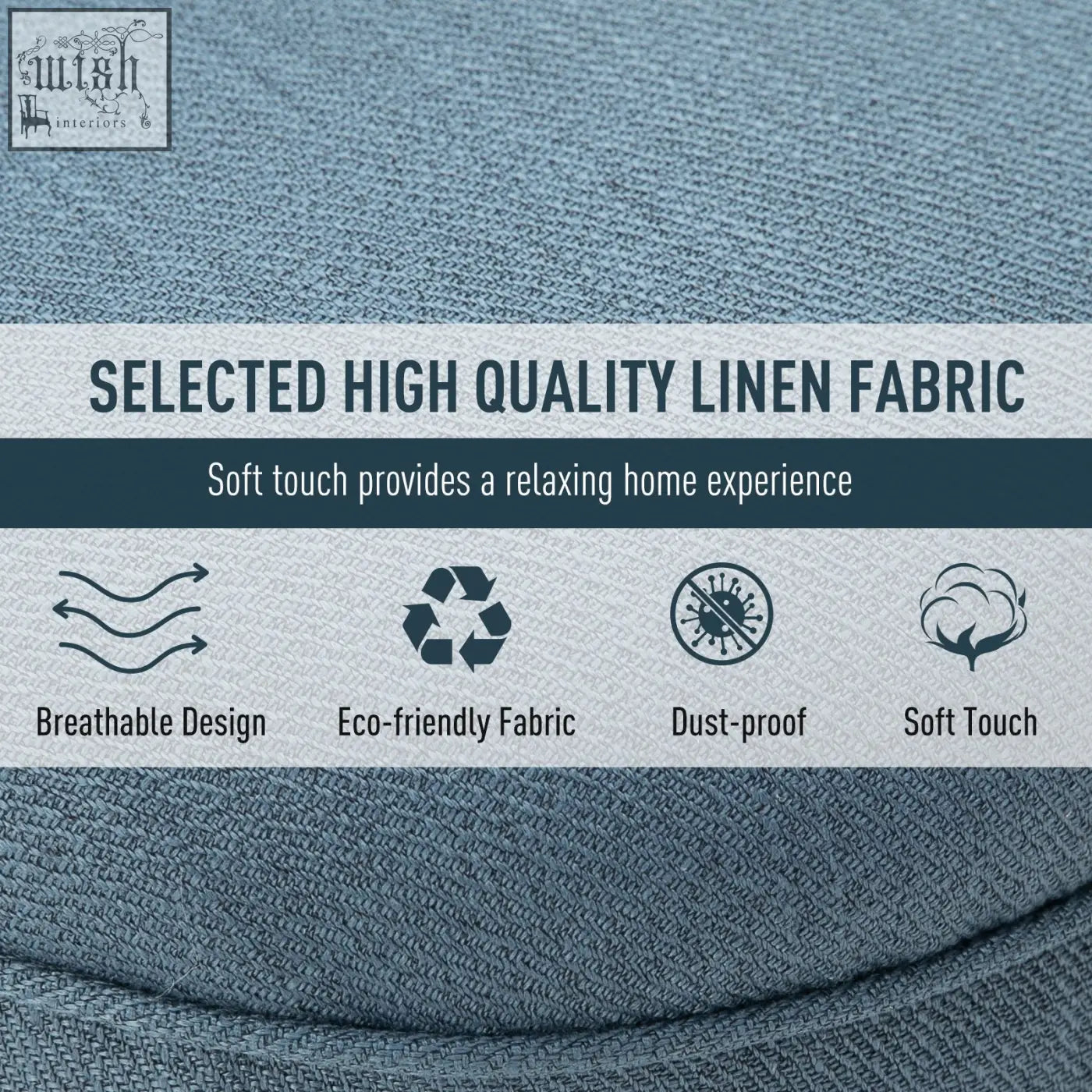 Homcom fabric accent chair in soft blue linen-look fabric with subtle woven pattern and solid wood legs