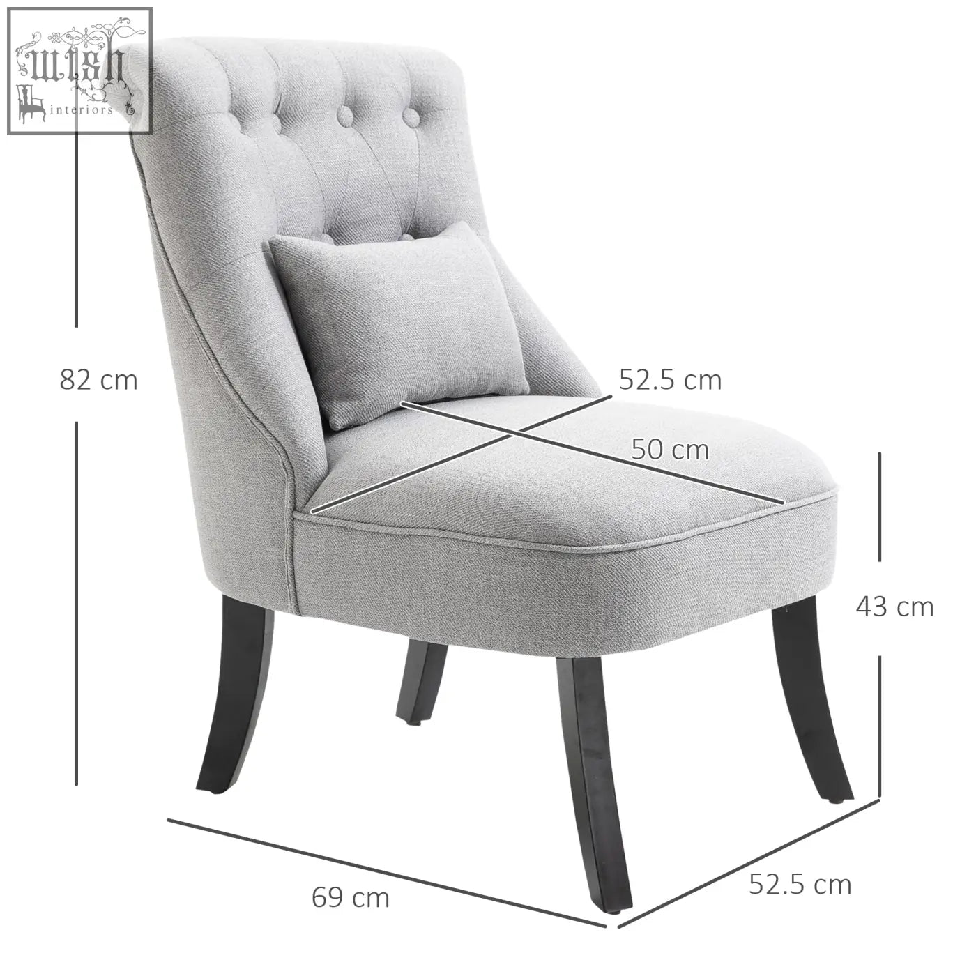 Gray tufted fabric accent chair with button tufting and black wooden legs for living room furniture by HOMCOM
